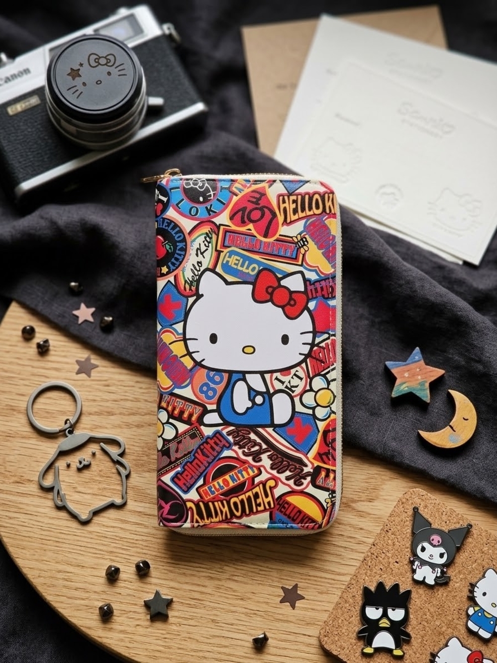 Hello Kitty Colorful Sign Collage Zip Around Wallet